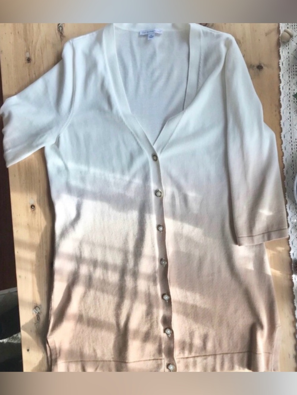 Isaac Mizrahi size medium dip dye ivory ombré slim long line cardigan